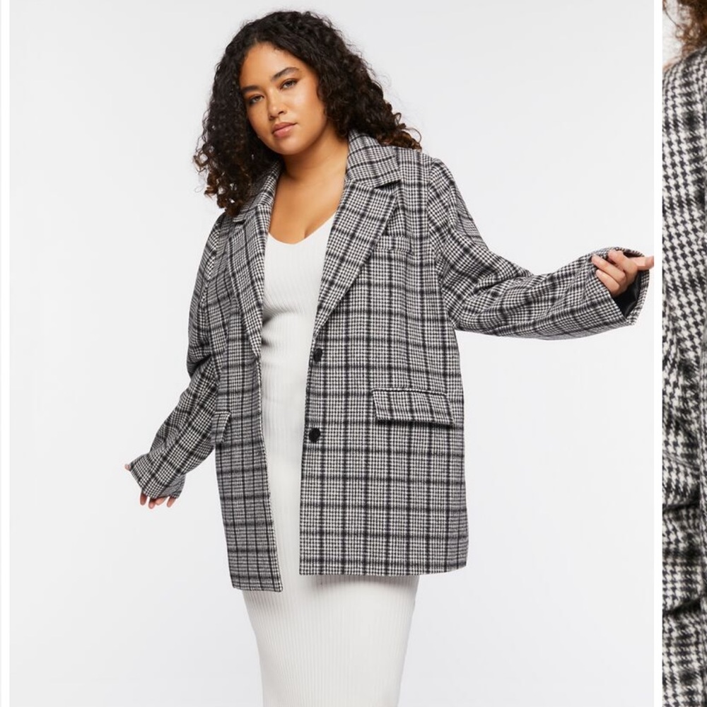Plaid button front blazer